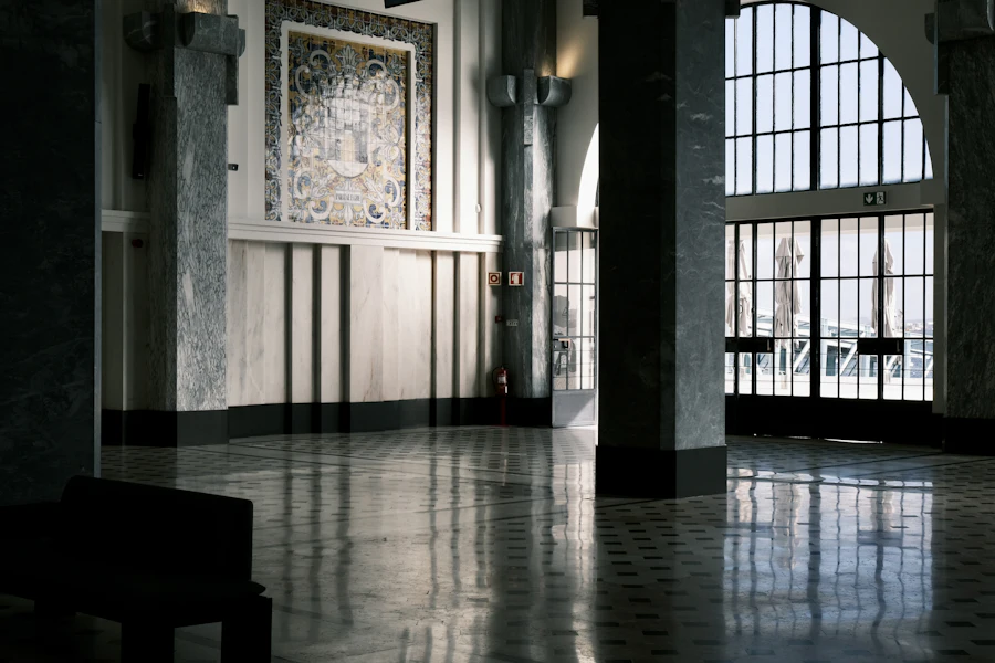 Herringbone pattern large-format tile floor