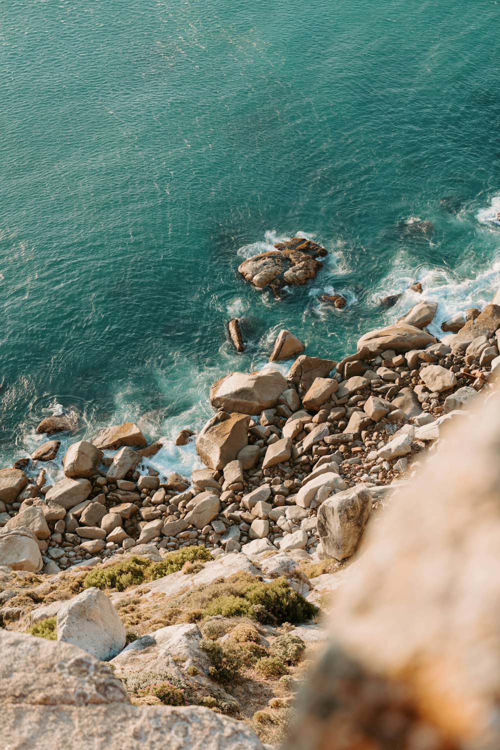 a view of the ocean from the top of a hill