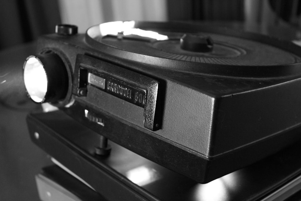 a record player sitting on top of a table