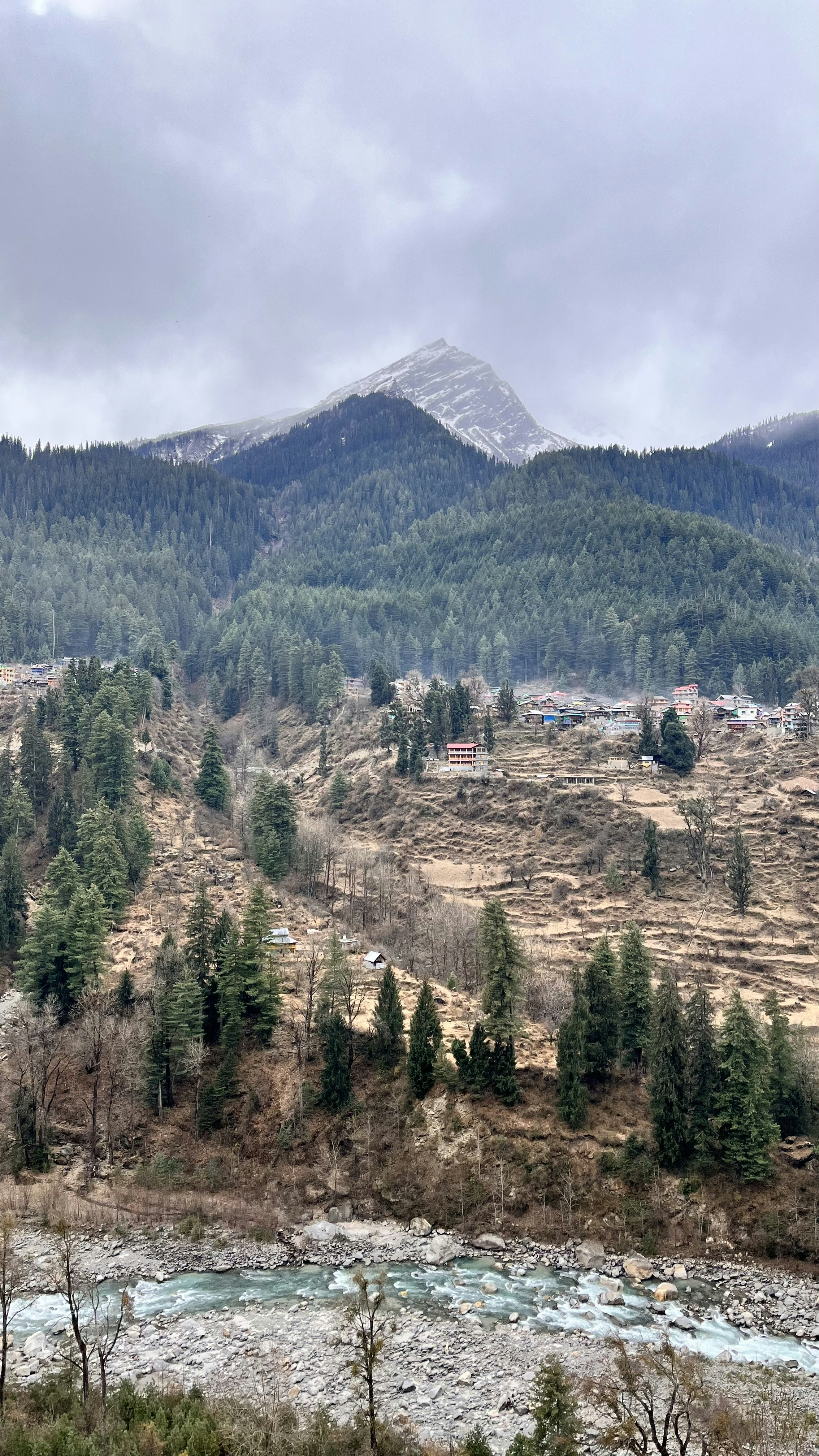 a mountain with a river running through it