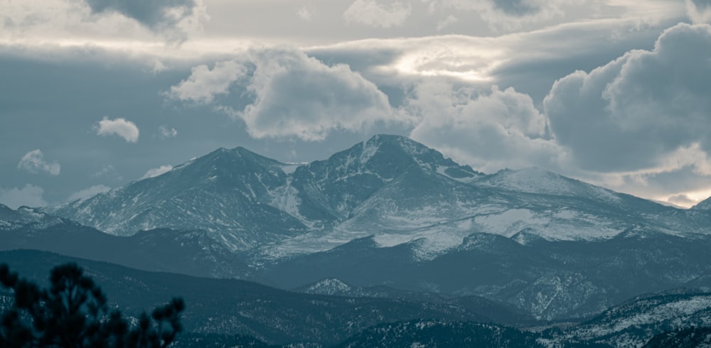 una cordillera cubierta de nieve bajo un cielo nublado