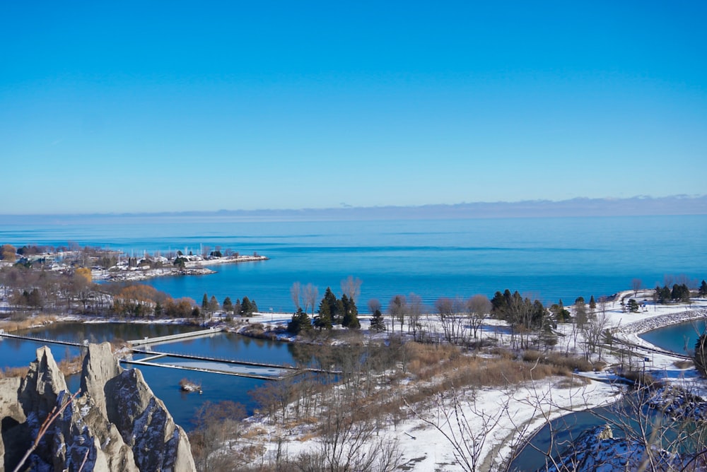 a view of a lake from a hill