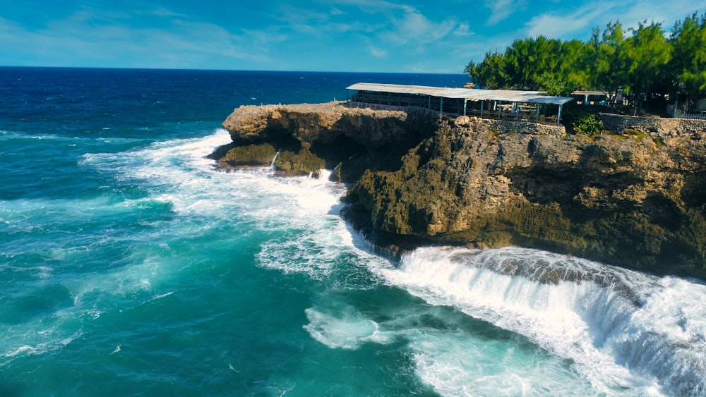 a view of the ocean from a cliff