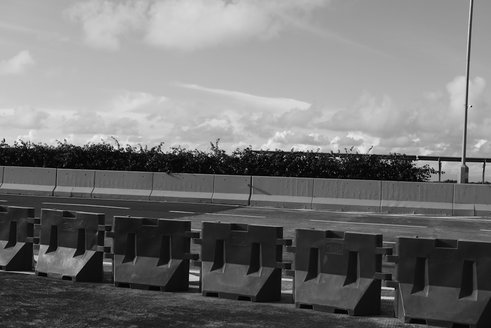 a black and white photo of a parking lot