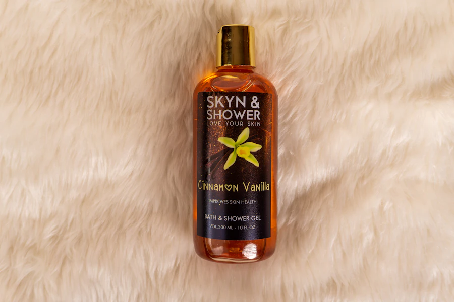 a close up of a bottle of skin and shower gel