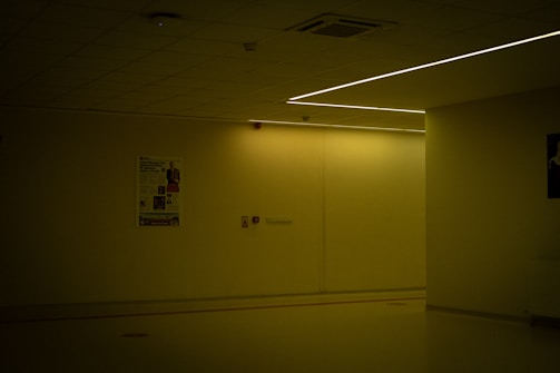 Hospital corridor with minimalist Nordic design and soft lighting