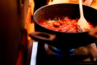 A warm kitchen scene with a slow cooker simmering a hearty stew.