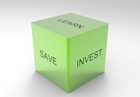A green 3D cube with the words 'LEARN', 'SAVE', and 'INVEST' on its visible sides, set against a plain white background.