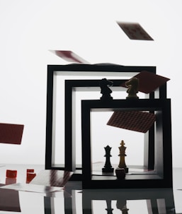 a picture frame with chess pieces in it