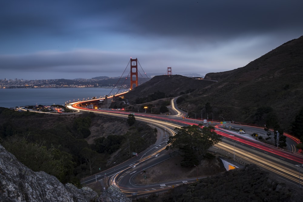 a view of the golden gate bridge at night