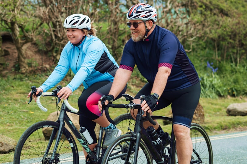 Couple cycling together