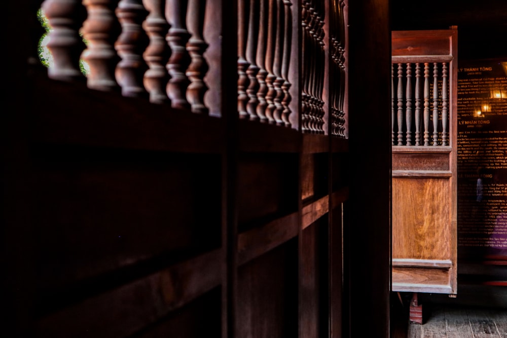 a room that has a bunch of wooden furniture in it