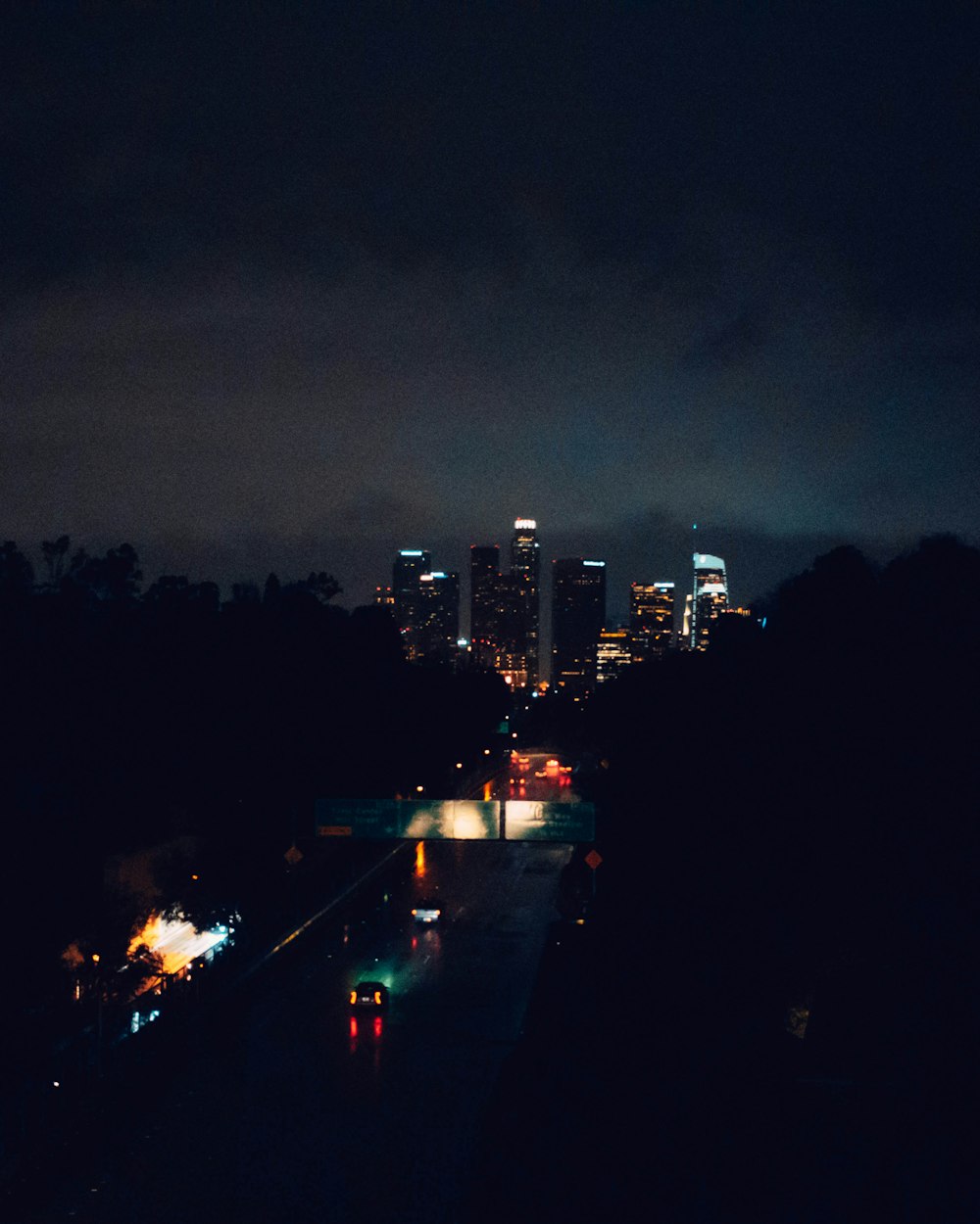 a night time view of a city skyline