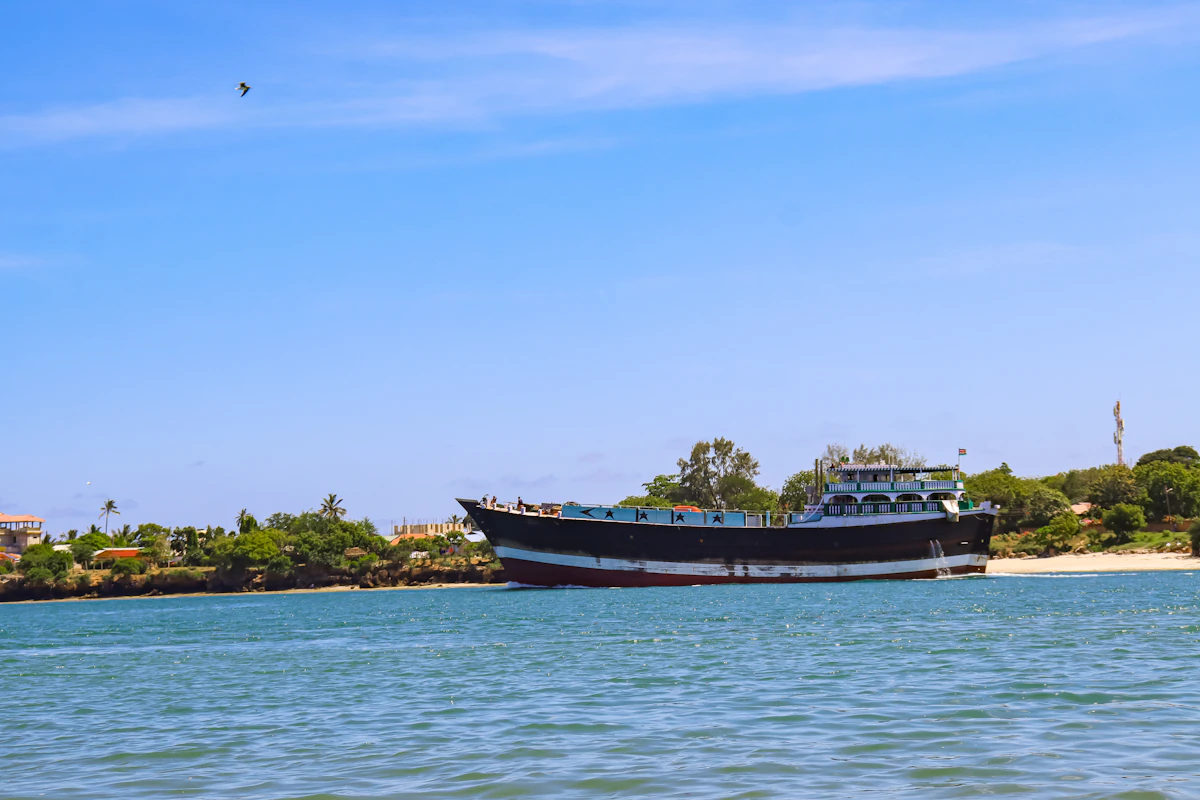 A traditional dhow style boat off Kenya's coast near Mombasa