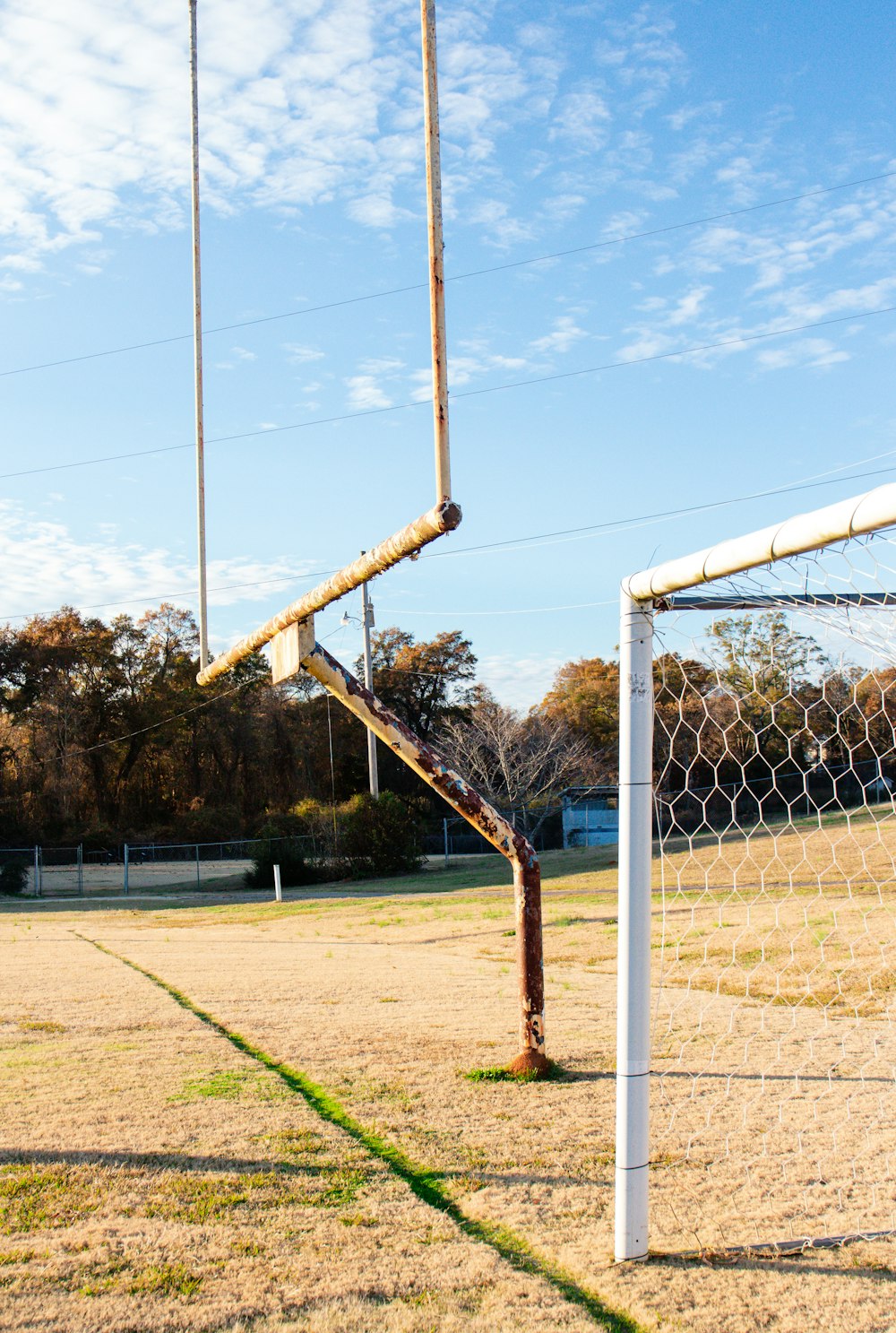 a soccer goal in the middle of a field