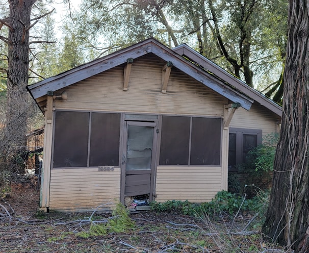 an old run down house in the woods