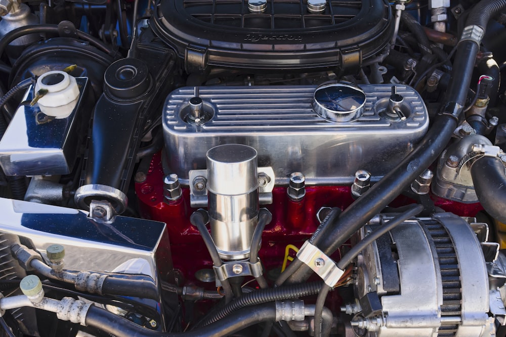 a close up of a engine of a car