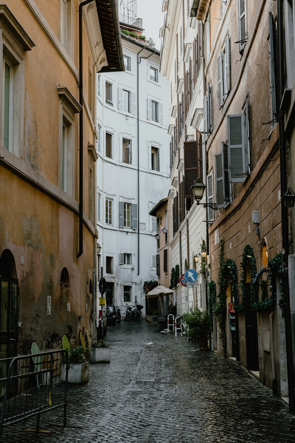 a cobblestone street in a european city