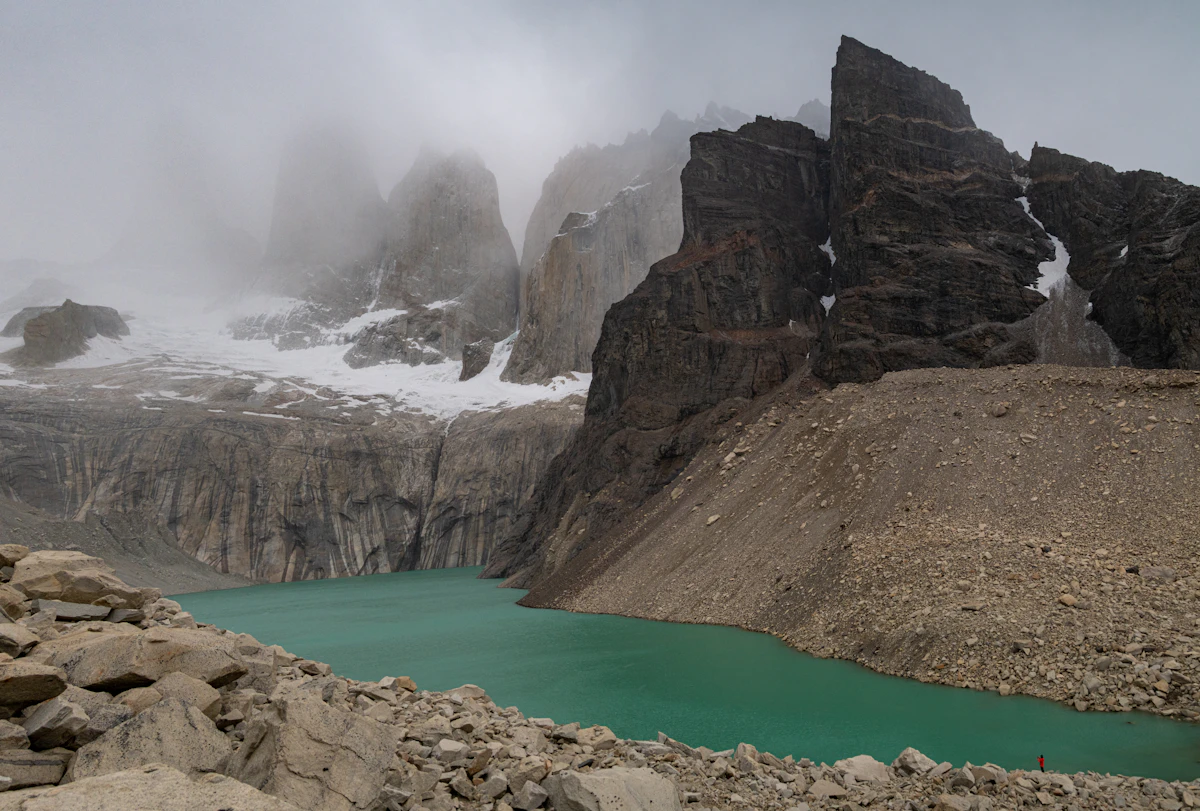 Aerial view of a mountain with a lake in the middle