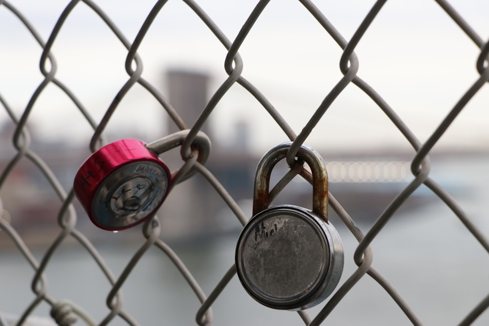 two padlocks attached to a chain link fence