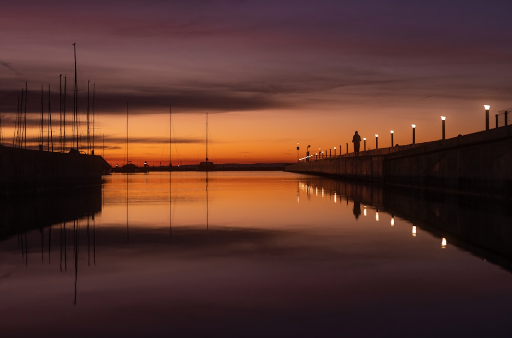 a body of water that has some lights on it