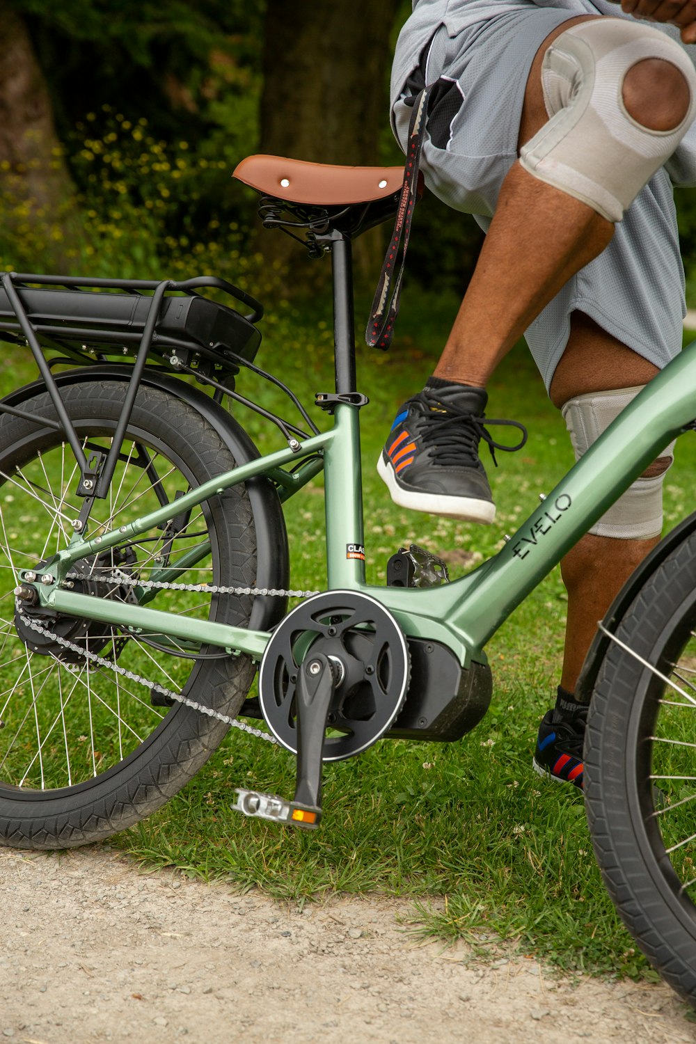 a close up of a person riding a bike