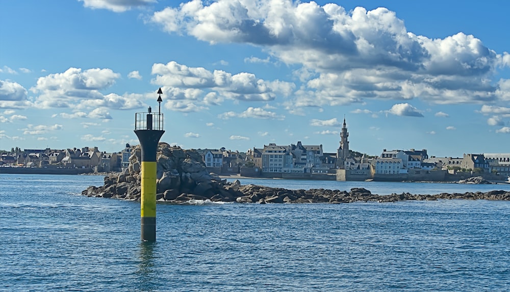 a large body of water with a city in the background