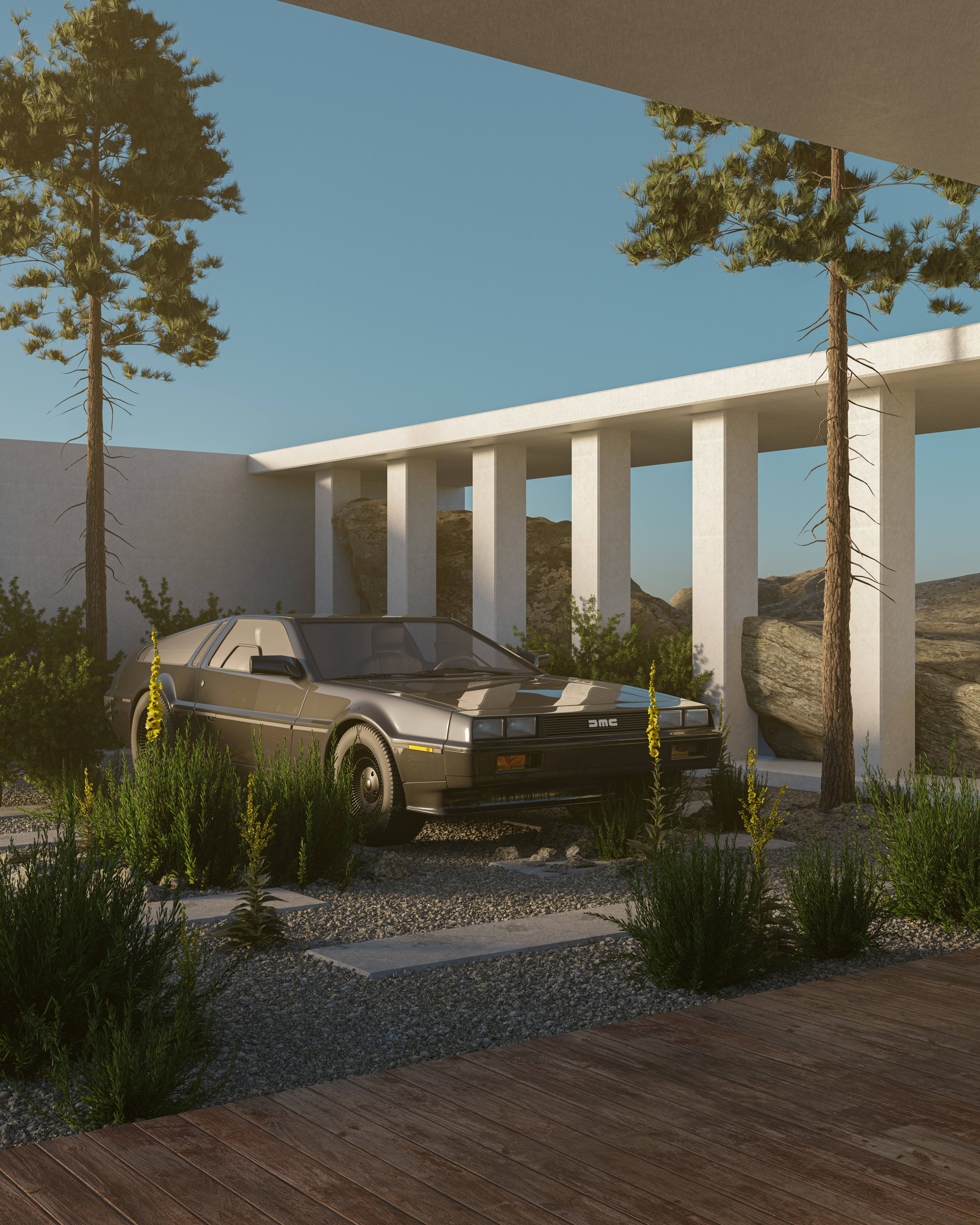 a car is parked in front of a building