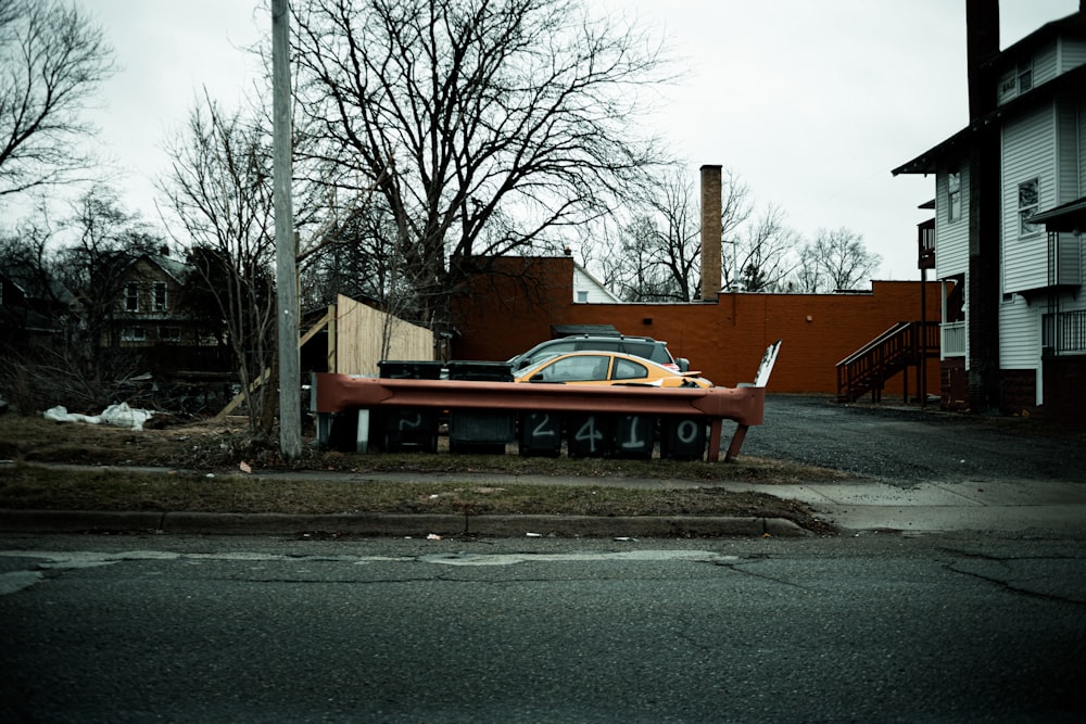 a car is parked on the side of the road