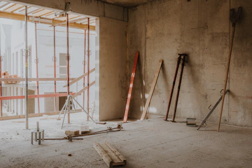 Room with scaffolding during renovation