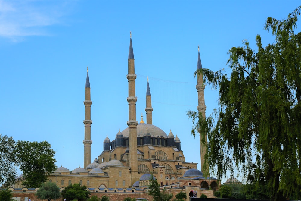 a large building with two towers on top of it