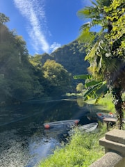 A serene river scene with boats and greenery, symbolizing the inland waterways of Brazil.