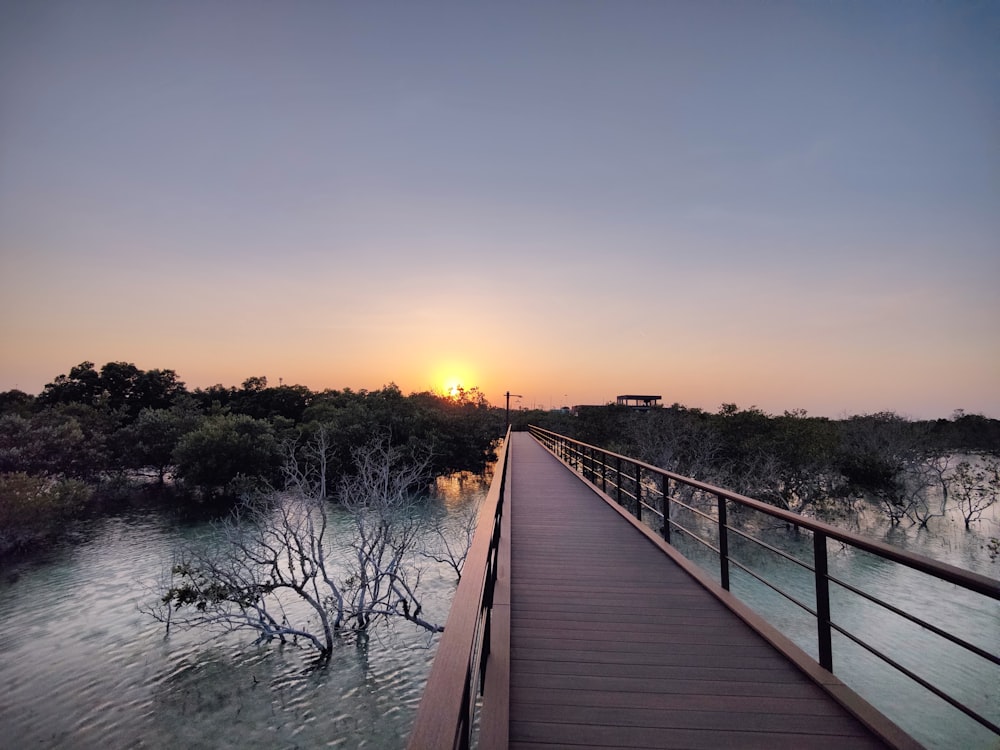 a wooden bridge over a body of water