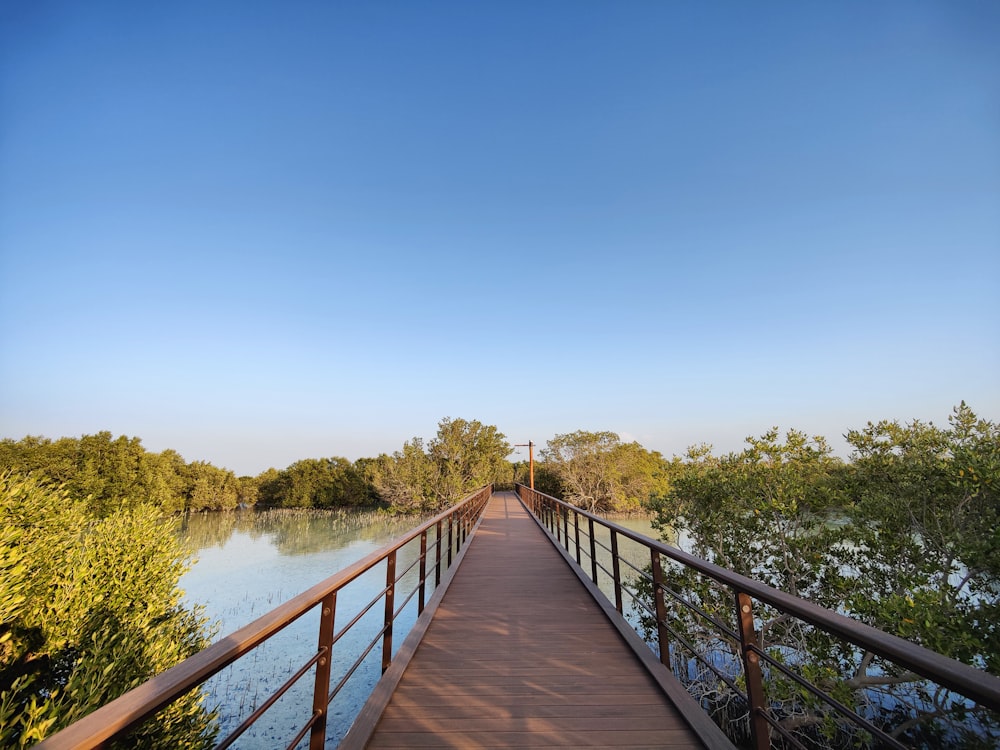 a wooden bridge over a body of water