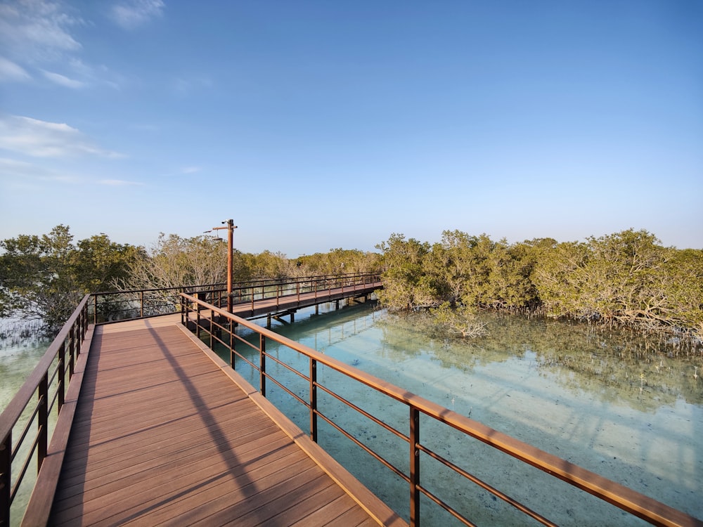 a wooden bridge over a body of water