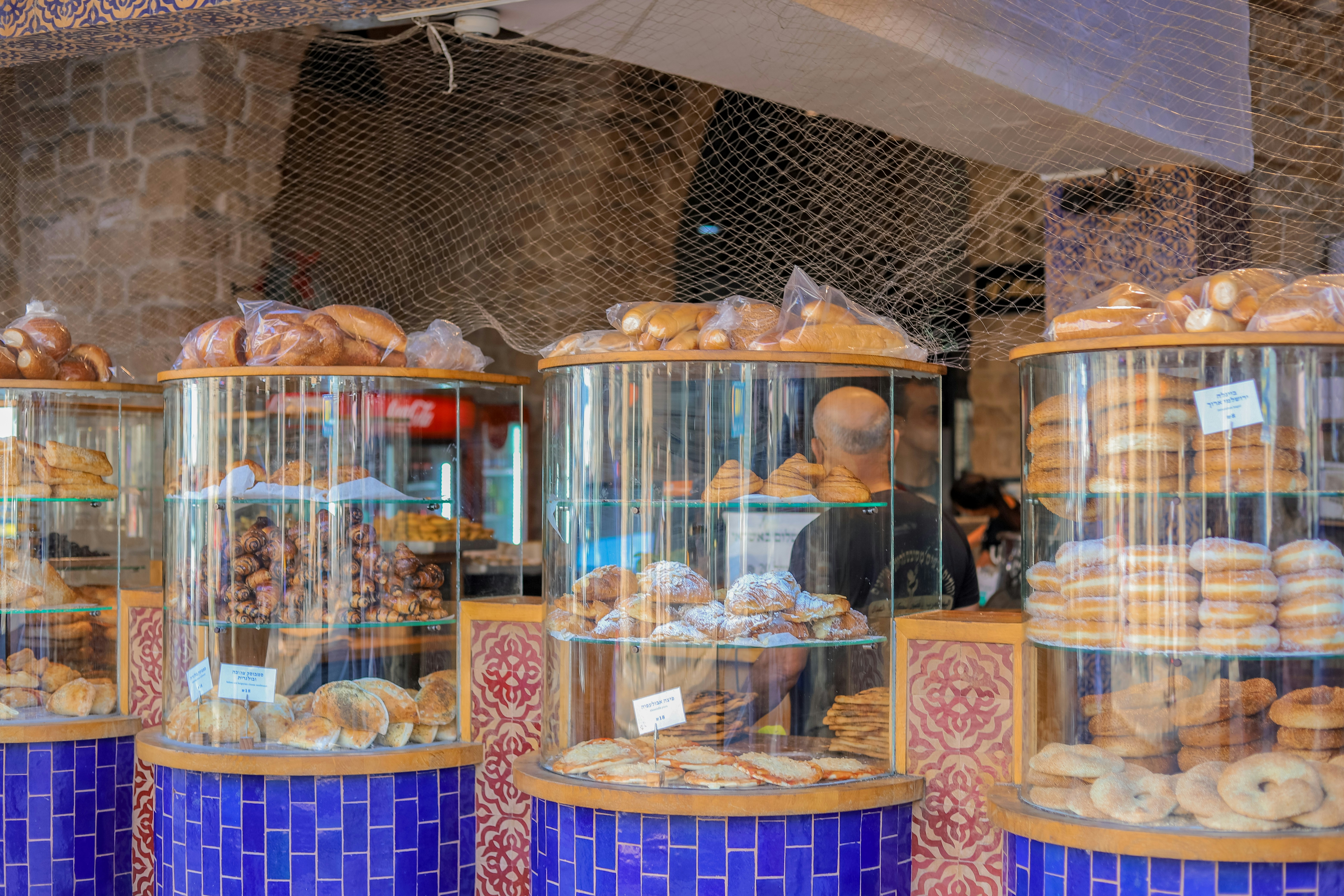 Display case with donuts