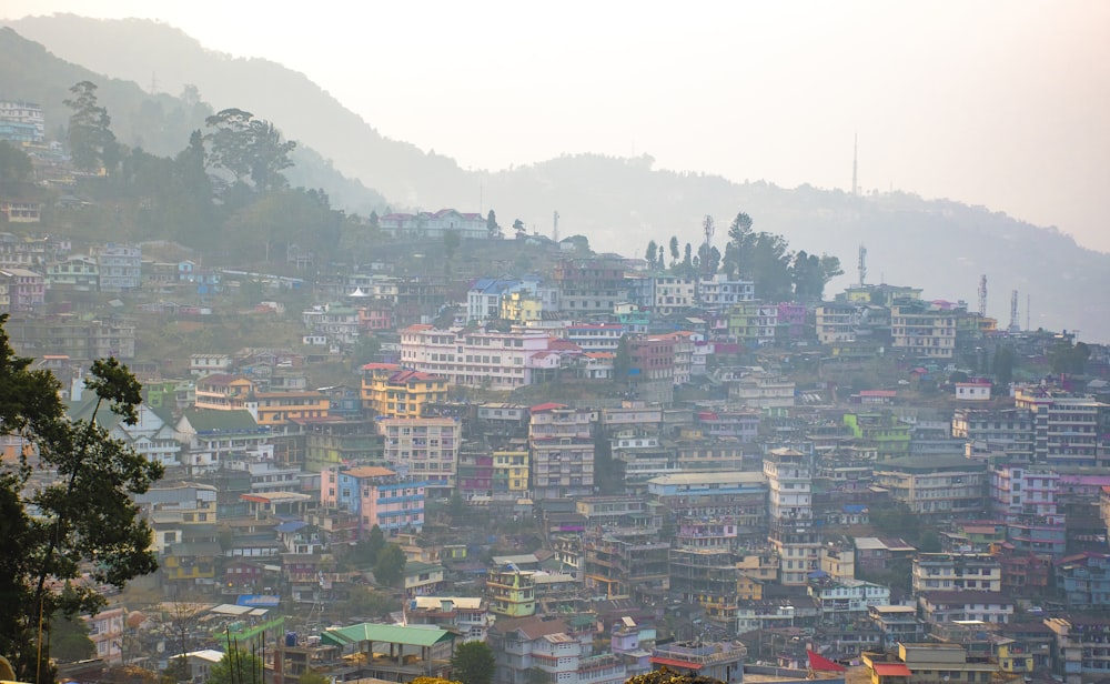 a city with lots of houses on a hill