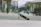 A woman mid-air on a skateboard, city skyline blurred behind her.