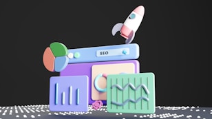 a computer screen with a rocket on top of it