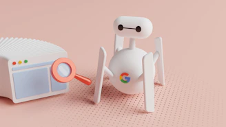 a small white robot next to a small white radio
