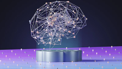 Abstract AI visualization with glowing nodes.