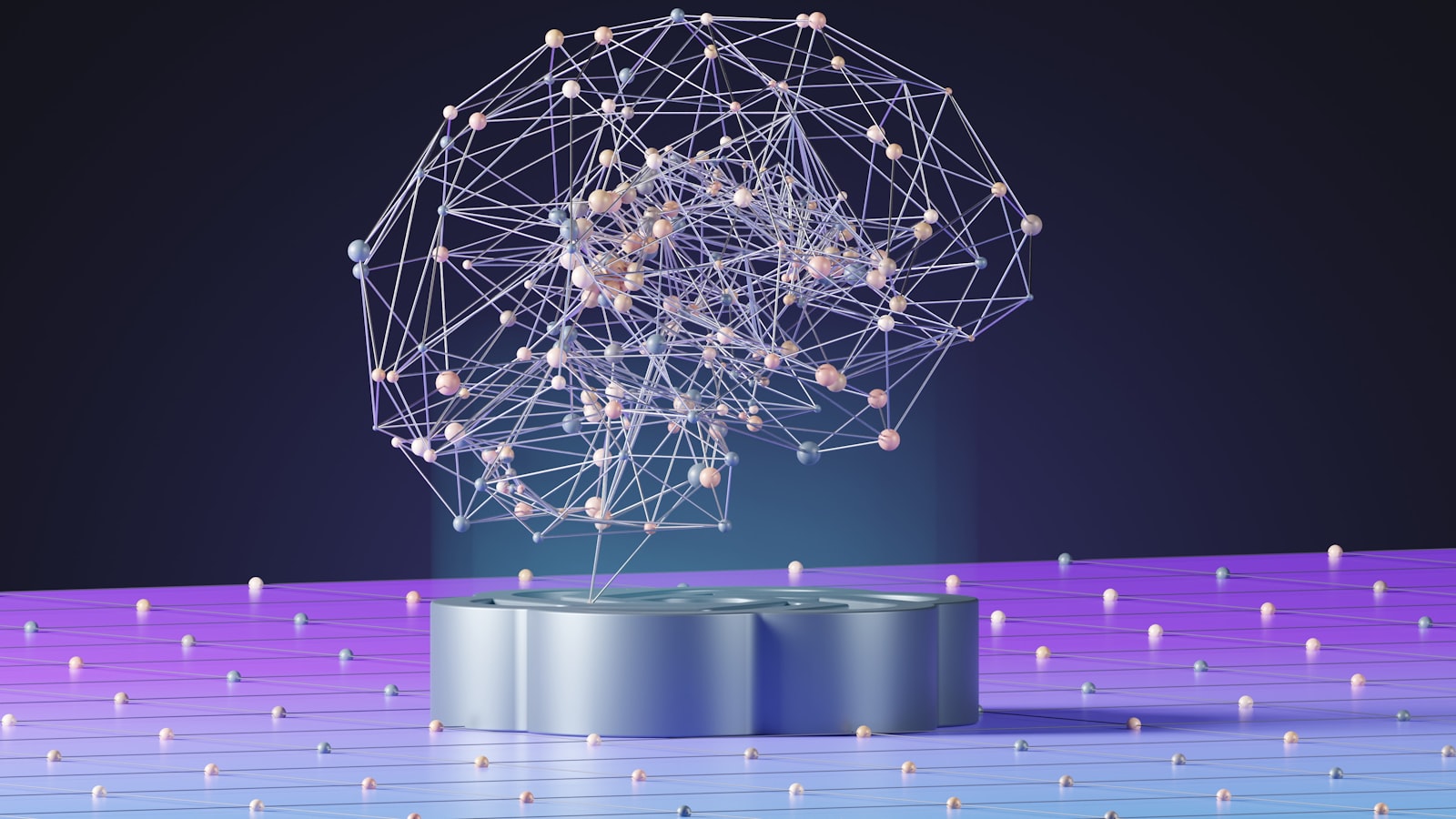 Representacao abstrata de inteligencia artificial com esfera de pontos e linhas conectadas