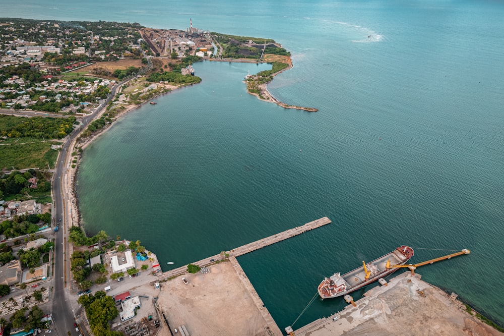 an aerial view of a large body of water