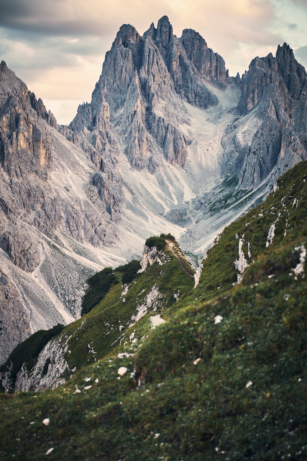 a view of a mountain range from the top of a hill