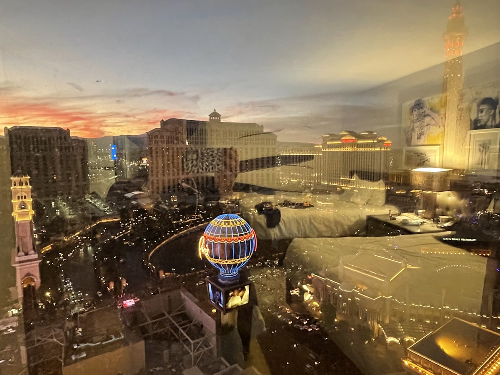 a view of a city at night from a window