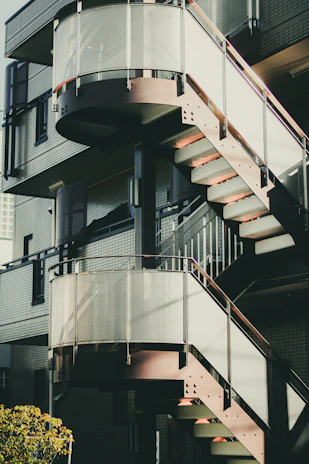 A modern PRFV staircase integrated into an outdoor urban space.