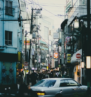 A view of a bustling street in an urban area.