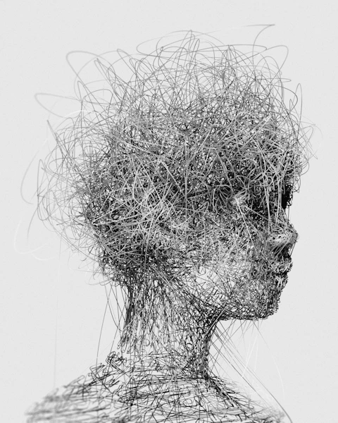 a black and white photo of a woman's head