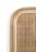 A close-up view of a woven rattan texture framed by a smooth, curved wooden border. The surface displays an intricate pattern of interlaced natural fibers, creating a warm, earthy aesthetic.