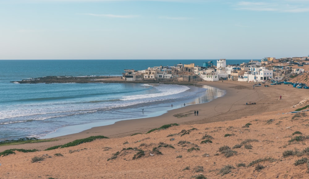 a view of a beach with a few people on it